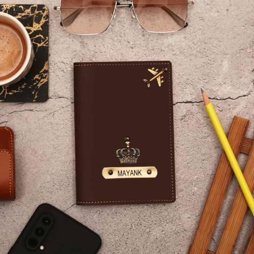 Image of Personalized Passport Cover with Name & Charm, Tan Travel Passport Holder for Men & Women, Premium Leatherette Case for Documents & Cards (Brown)