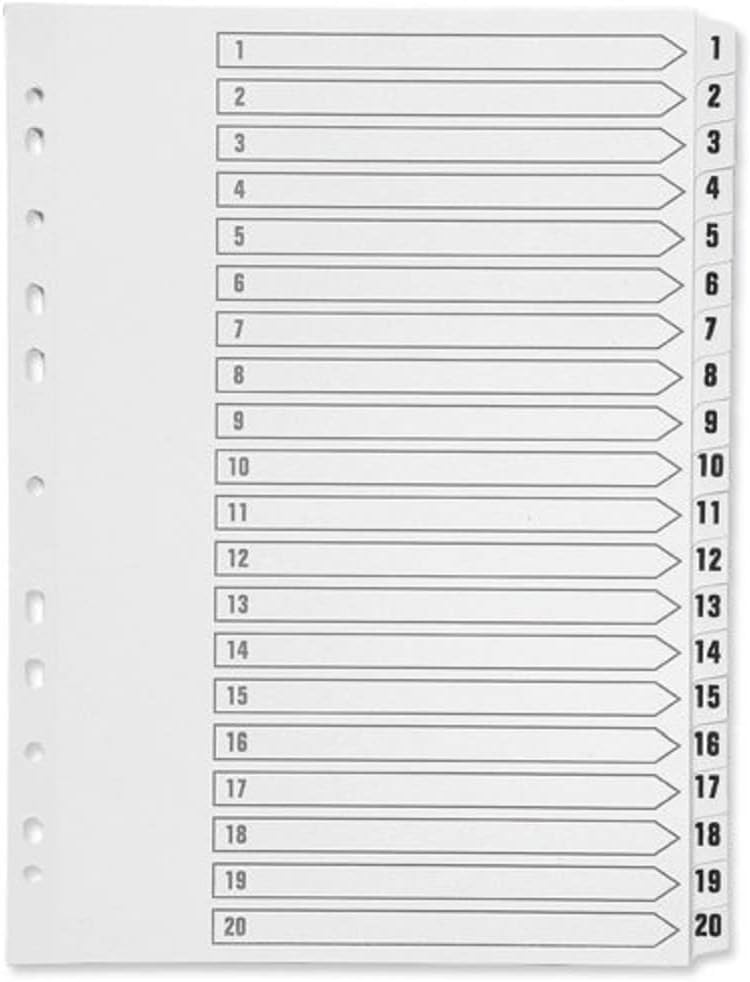 Q Connect Index A4 Multi Punched 1-20 Reinforced White Board Tabbed - Clear