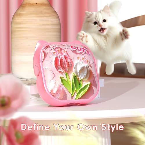 Image of for AirPods 4 Case with Cleaning Kit, Cute Cat Ear Print Design & Cute Buckle, Inverted Phone Holder Design, Top Safe Lock Buckle Design, for Girls AirPods 4 case 2024, Tulip