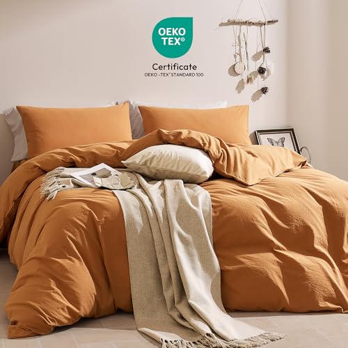 Image of JELLYMONI Twin Size Duvet Cover 100% Cotton Linen Texture Breathable Set | Pure Cotton, Zipper Closure, with natural wrinkles, Breathable&Soft, fade-resistant, 1 Duvet Cover & 1 Pillowcase