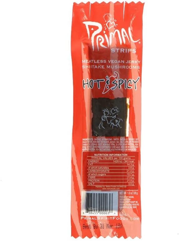 Primal Vegan Jerky | Shiitake Mushroom Jerky | 3 x 28g