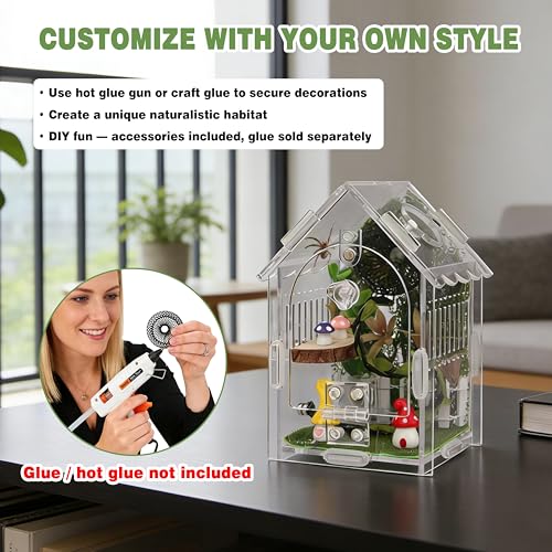 Image of 15pcs Jumping Spider Enclosure Kit with Decor Set | Scratch-resistant acrylic, 1mm vent, magnetic lock, includes 15 decor pieces for spider, mantis, tarantula