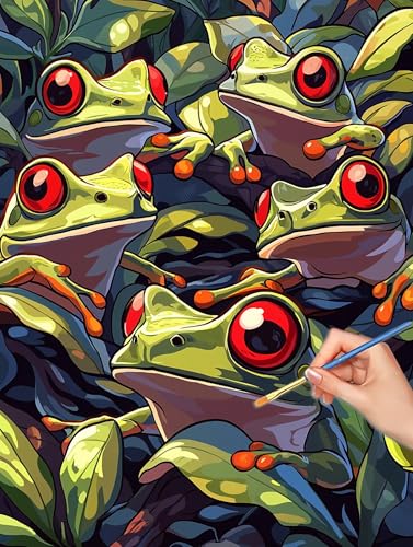 Frog Paint by Numbers for Adults, DIY Paint by Numbers Animal, Painting by Number for Adults Beginners, Canvas Kits with Brushes
