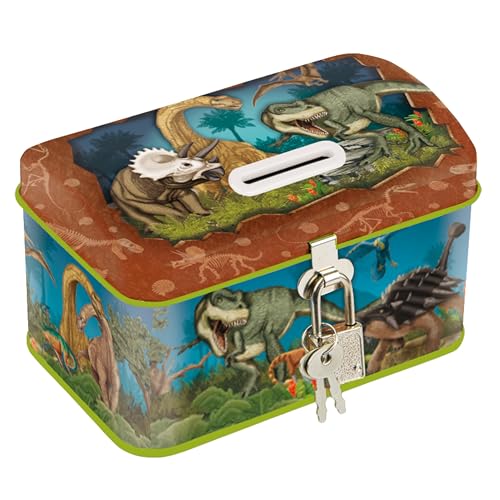 TapirElla Kinder Spardose Metall mit Schloss, Dinosaurier, T-Rex, Urzeit,...