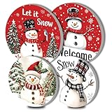 Red Christmas Electric Stove Burner Covers，4 Pcs Xmas Snowman Decor Round Stove Burner Cover，8 Inches and 10 Inches，Gas Stove Burner Cover,Metal Cooktop Relax Decorative Home Decor,Kitchen Decor