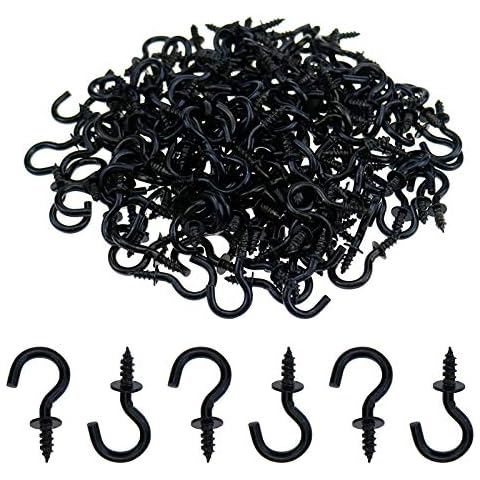 Mini Ceiling Screw Hooks, 200 Pieces 1/2 Inch Cup Hooks Screw-in Hooks for Hanging Plants Mug Arts Decorations, Black Cover