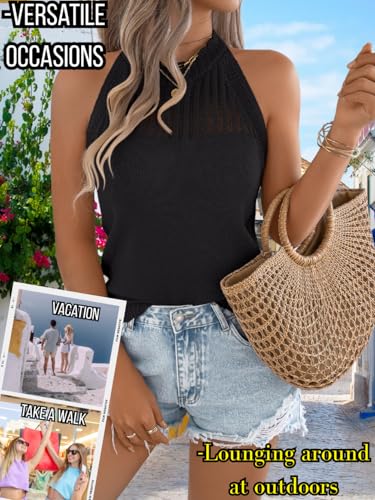 Image of ChiaoLezhee Women's Summer Knit Tank Tops, Racerback High Neck Lightweight Sweater Vest, Dressy Casual Outfits