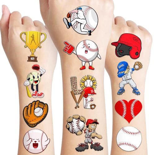 Meoisdabest 102 Pcs Baseball Temporary Tattoos Sticker Softball Sports Theme Birthday Party Supplies Decorations Favors Gifts Boys Girls Adults Sporting Fans Game Player Cute Tattoo School Reward Prizes cover