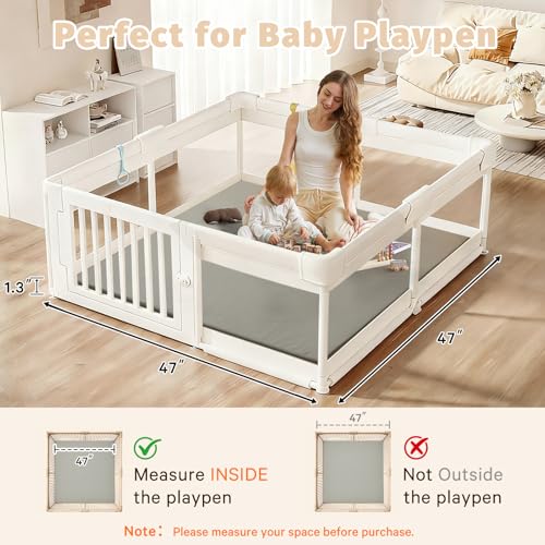 Image of Baby Play Mat for Floor Nursery Rug Muscle Mat Area Rug Playroom Rug 47 inchx47 inch Playpen Mat Elastic Foam 1.3 inch Thick Crawling Mat for Babies,Toddlers, Infants, Kids,Grey