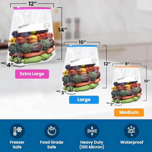 Image of Reusable Transparent Storage Bags with Slider Zip Lock | 5 Large, 5 Medium, 5 Small (15 Count) | Ziplock Pouch or Bag for Clothes, Shoes, Saree & Travel Packing | Zipper Pouch (Assorted)