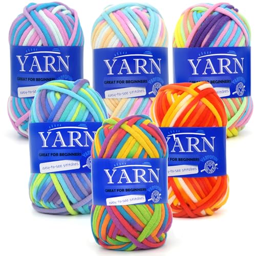 Image of 6 Pack Beginners Crochet Yarn Rainbow Multicolor Cotton Crochet Yarn for Crocheting Knitting Beginners-Variegated Series 03