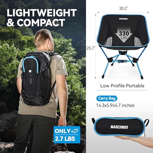 Image of MARCHWAY Lightweight Folding Camping Chair with Spring Lock, Stable Compact Portable for Outdoor Camp, Travel, Beach, Picnic, Festival, Hiking, Backpacking (Lowback Blue)
