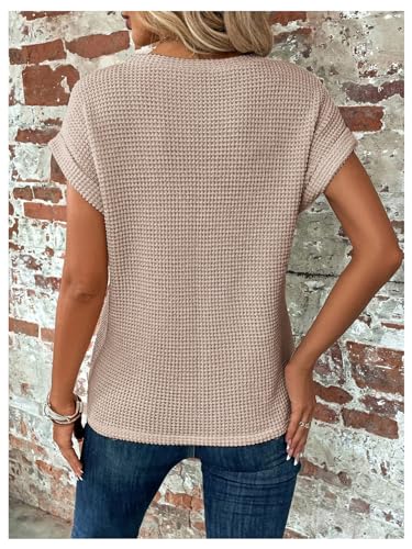 Floerns Women's Crew Neck Twist Front T Shirts Cap Sleeve Waffle Knit Casual Tee Tops3