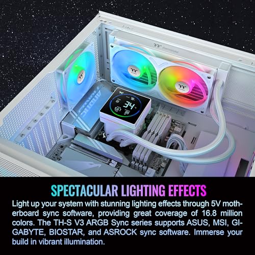 Image of Thermaltake TH240-S V3 ARGB CPU Liquid Cooler; Intel /AMD; 1x240mm 500~2500rpm Single Frame ARGB Fan; 3.95 inch Segment Code LCD; Rotatable Pump Head; TT Segment LCD Software; Snow; CL-W471-PL12SW-A
