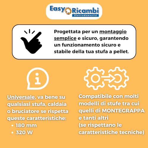 Easyricambi - Zündkerze für Pelletofen 320 W, lineares Modell Durchmesser 10 mm und Länge 180 mm, Widerstand für schnelles Erhitzen, Ersatz für viele Kamine Montegrappa und andere Modelle