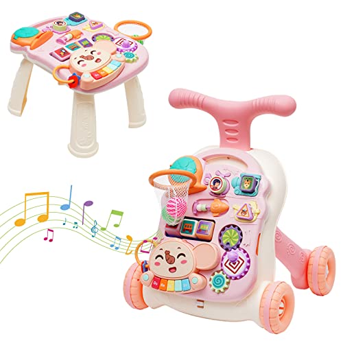 Image of 3 in 1 Baby Walker and Activity Center for Girl, Sit to Stand Learning Walk, Early Educational Push Toys with Panel for Infant Toddlers Push Toys Gifts for Girl