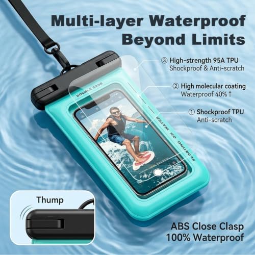 Image of ZORBES Waterproof Phone Pouch IP68 Floating Dry Bag for Swimming Green | Floating Phone Case with Lanyard for iPhone 17 Pro Max 16 15 14 S26 S25, Up to 7.5''