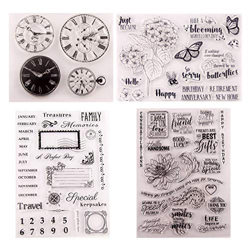 4pcs clock travel flower style rubber clear stamps, transparent s…