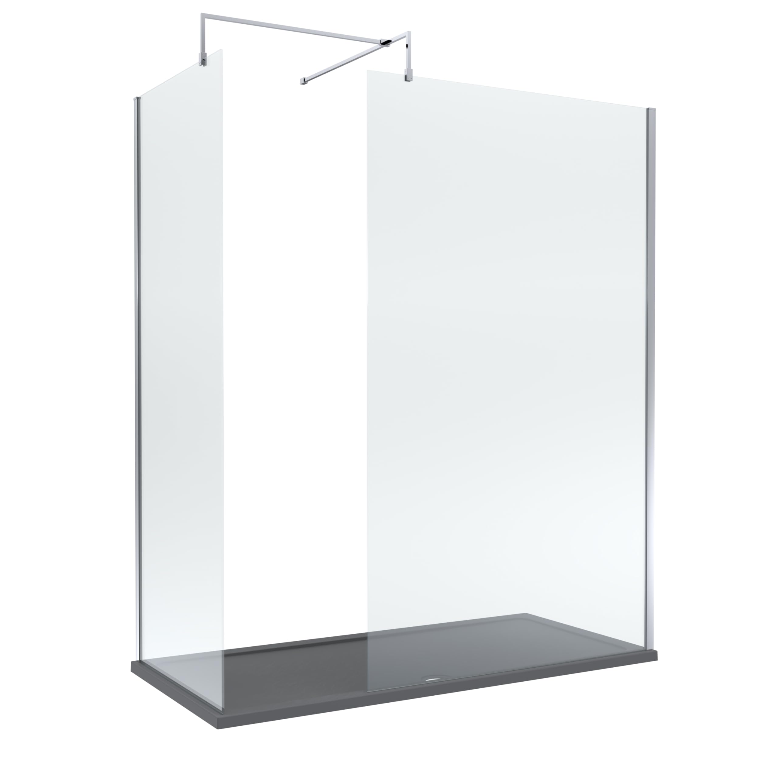 Balterley Silver Wetroom Screen Set With Support Bar & Tray, 2X Shower Glass, Support Bar Kit, Slate Grey Rectangular Shower Tray, Toughened Safety Glass Screens With Arm Bracket For Bathroom (Chrome/Grey)