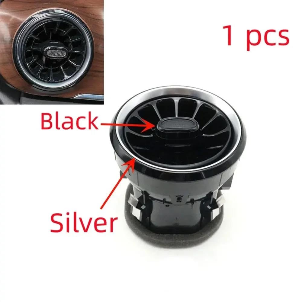 SKINII per VW per Caddy 2004-2010 Bocchette Aria Condizionata Auto Cruscotto Anteriore Centrale Uscita A/C Turbo Modificato Trim Aria Condizionata Auto Bocchette(1pcs Silver Black)
