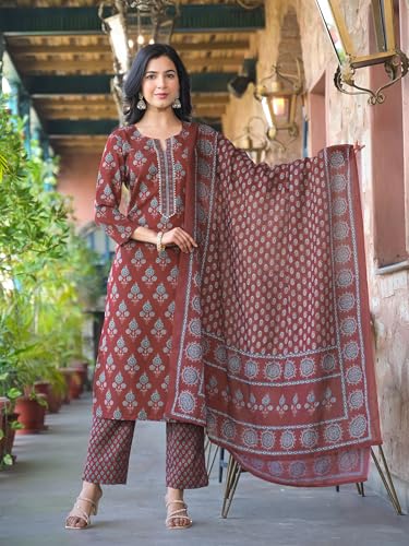 Image of Vaamsi Women's Rayon Blend Floral Straight Printed Kurta Pant With Dupatta Set