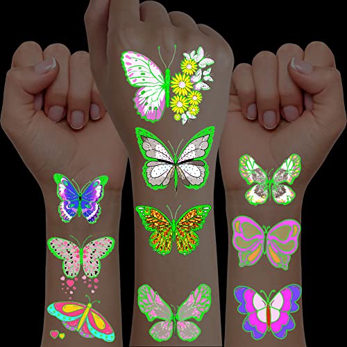 ACWOO Enfants Tatouages Temporaires, 12 pcs Lumineux Papillon Etanche Tatouage Ephémère, Papillon Tatouage Enfant, Tatouages Mignon Respectueux de la Peau...