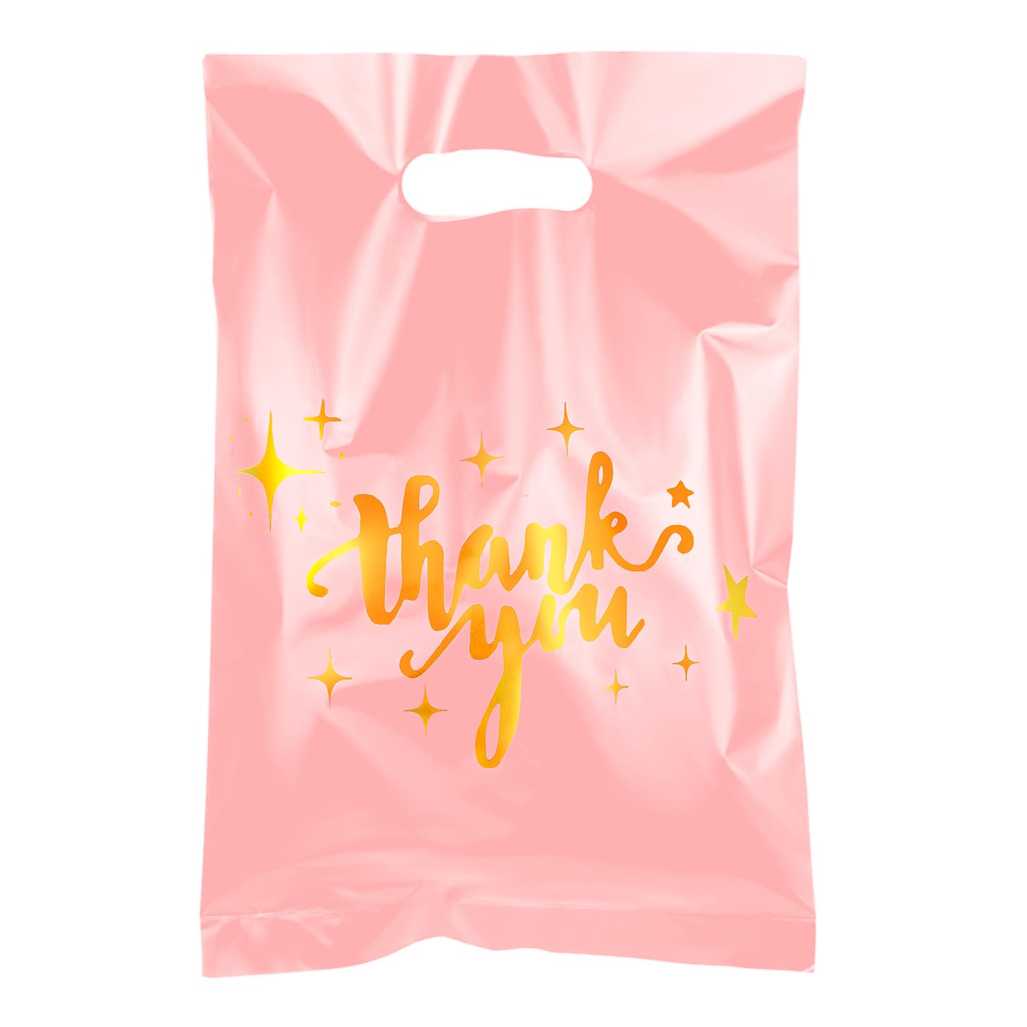 Linelglobal Pink Plastic Thank You Bag for Small Business 7.8x11.8 Plastic Shopping Bag with Handle for Store Retail