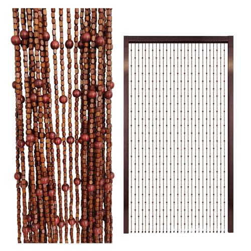 Hölzern Perlenvorhang Türvorhang Holzperlenvorhang Wood, Hängender Teilervorhang Dekovorhang für Schlafzimmer,Wohnzimmer,Wandschrank, Balkontür,Wohnzimmer ( Color : 1 , Size : 90x200cm(52Strands) )