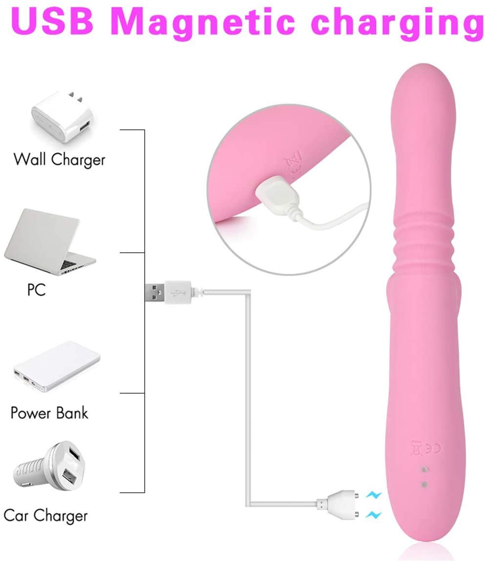 Dildo Femminile Silicone, Clitorideo Stimolatore del Vibratore, Giocattolo del Sesso, Vibratore G-Spot con Funzione Push, Lingua Leccare Il Vibratore, Vibratore del Coniglio