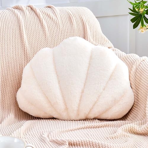 VBGYA Seashell Pillow Sea Shell Decorative Throw Pillows for Bed Aesthetic Room Decor Ivory Shell Shaped Pillow Cute Beach Plush Pillows for Couch (13x10 Inch)