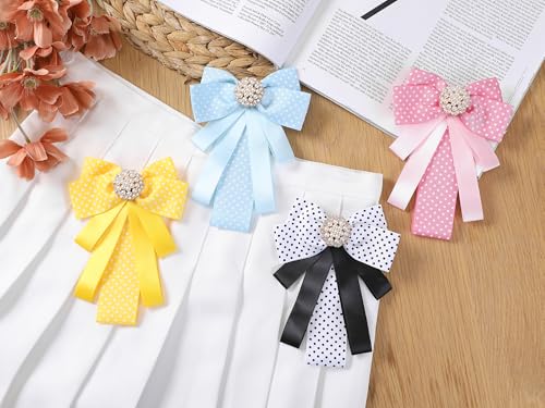 Image of Ribbon Polka Dots Bow Ties Cute Bowties for Women, Clip Fashion Collar Decoration