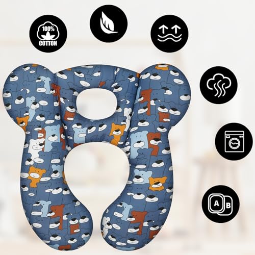 Image of Baby Travel Pillow, Infant Kid's Cushion Soft and Skin Friendly for Car Seat, Pushchair and Stroller (Blue Bear)
