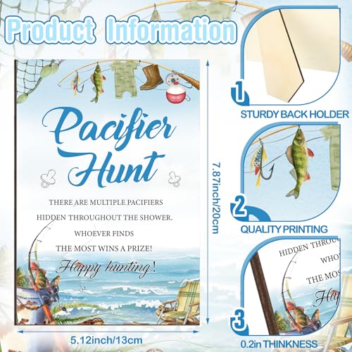 Image of Thyle 51 Pcs Fishing Pacifier Hunt Baby Shower Games a Little Fisherman Is on The Way Theme Baby Shower Game Decoration Include Hunt Sign and Acrylic Pacifiers Fish Themed Gift Sets for Gender Reveal