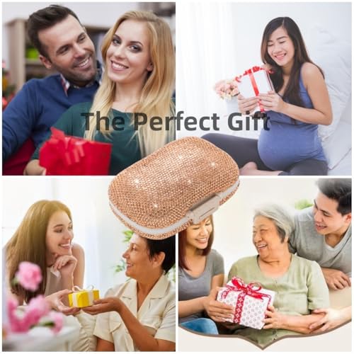 Image of Cute Pill Organizer Small Bling Pill Case for Purse Medicine Vitamin Container Holder Daily Pill Box Container for Women Travel Medicine Kit(Peach)