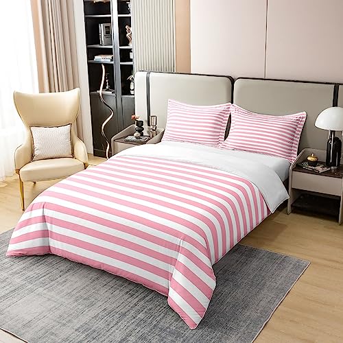 100% Cotton Pink Striped Duvet Cover for Kids Girls Red White Stripe Bedding Set Double Farmhouse Ticsuper King Stripes Women Comforter Cover Decor Horizontal Stripes Geometric Lines Quilt Cover - Image 3