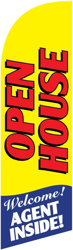 NEOPlex - "Open House" Red/Yellow 6-Foot Real Estate Complete Flag Kit - Includes 6’ Swooper Feather Business Flag with 8-Foot Graphite/Aluminum Pole and Ground Spike