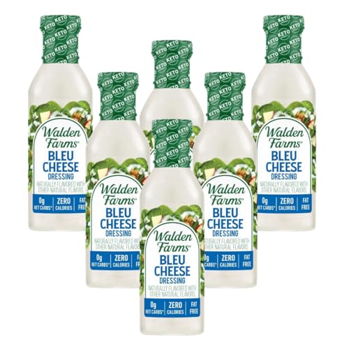 Walden Farms Bleu Cheese Dressing - Calorie-Free, Gluten-Free, Low Carb, Keto-Friendly, Sugar-Free, Rich Bleu Cheese Flavor - 6 Pack Value Pack, 12 oz Bottles