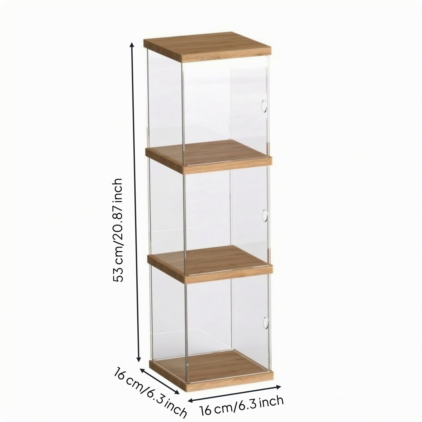 Almencla Espositore per Modellini Salvaspazio, Espositore A Tre Livelli con Struttura in Legno E Pannelli Trasparenti, Altezza 530 Mm