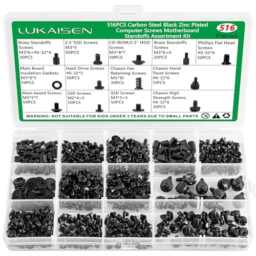 Set di viti per PC, 516 pezzi, SSD, per PC, scheda madre, per computer, distanziatore, viti #6 – 32 maschio a femmina M3 per ventola di disco, alloggiamento, SSD, CD-ROM, computer