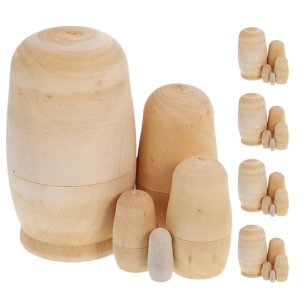 Toddmomy 5sätze Holz-matrjoschka-bastelset Unbemalte Matrjoschka-Puppen Zum Bemalen DIY -modellierspielzeug Aus Holz Zum Bemalen Von s