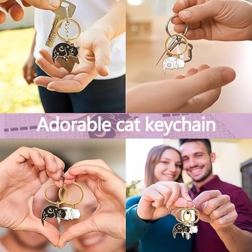 Image of Zibuyu Cute Cat Anime Matching Keychains - Couple Gift for Boyfriend Girlfriend, Husband Wife & Best Friend, Ideal for Long Distance Relationship, Anniversary & Valentines Day