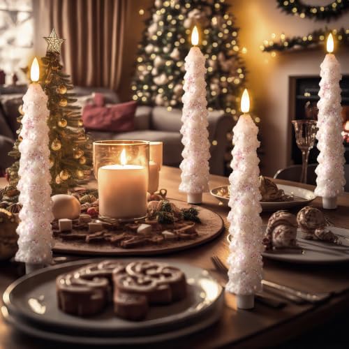 Image of Funtery 12 Pcs Flameless Christmas Tree LED Candles, Colorful, Snowfall | 9.7 Inch LED Taper Christmas Candles Battery Operated,Flameless Flickering, for Xams Holiday Party Room House Home Decor