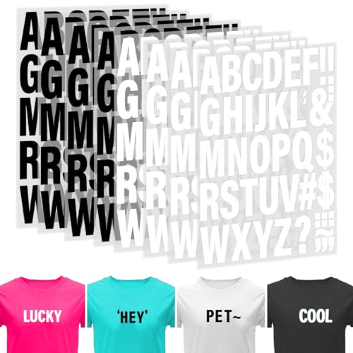 8 hojas de 352 letras termoadhesivas para ropa, parches de letras de transferencia de calor de 2 pulgadas, letras del alfabeto de vinilo para planchar en blanco y negro con A-Z para mochilas,