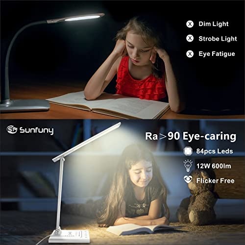 LED Desk Lamp with Wireless Charger & USB Charging Port, 12W Table Lamp with 7 Brightness Levels & 5 Color Modes - Image 4