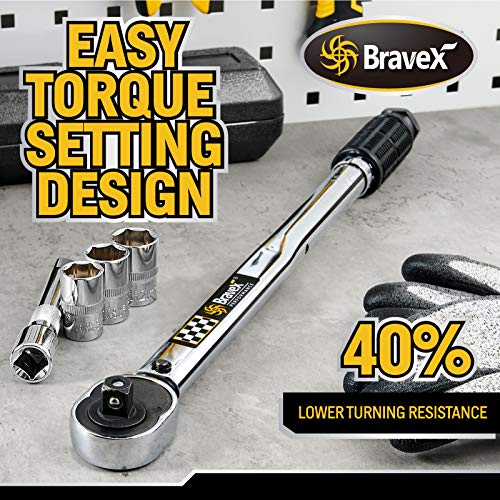1/2-Inch Torque Wrench Drive, Click Torque Wrench kit for Bikes Car Motorcycle Multitool | Quick-Release Reversible | Non-Slip Grip |10~150 ft./lb, 14~203 Nm