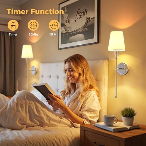 Image of DORESshop Battery Operated Wall Sconce Set of 2, Wireless Wall Light Easy to Install, 7 Color Rechargeable Wall Sconces, Sconce Wall Decor Set of 2 for Bedroom, Living Room, Nickel, 24.6in