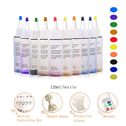 KISSBELLY 10 Colours One Step Tie Dye Kit Shirt Fabric Textile Paints Dying Kits Permanent Clothes Graffiti Jacquard Pigment for Adults Kid