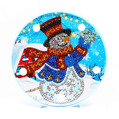 YOBEYI DIY-Diamant-Maler-Lampe mit LED-Lichtern, voller Bohrung, Kristall-Zeichnung, Nachtlicht, Kunst Basteln für Zuhause, Dekoration, 15,2 x 15,2 cm schneemann Cover