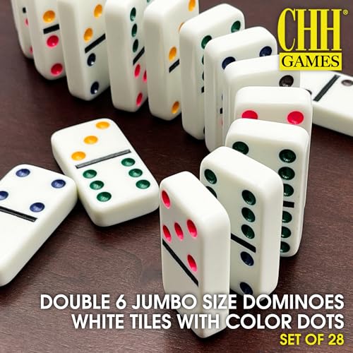 Double 6 Domino Jumbo con Puntos de Color 8.25 pulg miniatura 2