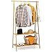 COSTWAY Bamboo Clothes Rail Stand, Freestanding Coat Garment Rack with Hanging Rod, 2 Shelves and Hooks, Open Wardrobe Clothing Hanger Storage Organiser for Bedroom Hallway (Triangular Structure)